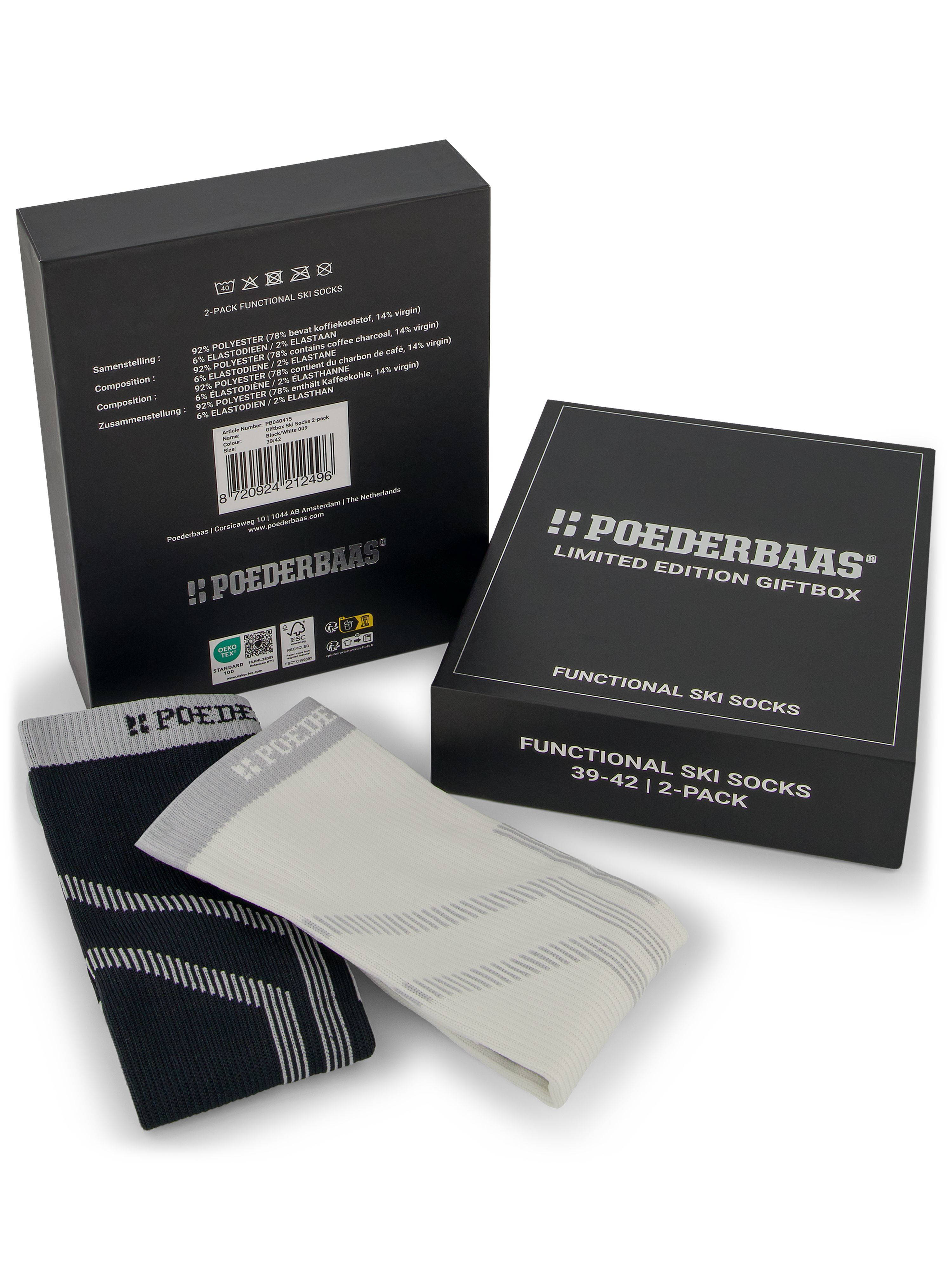 Poederbaas skisokken (giftbox) - set van 2 zwart/wit