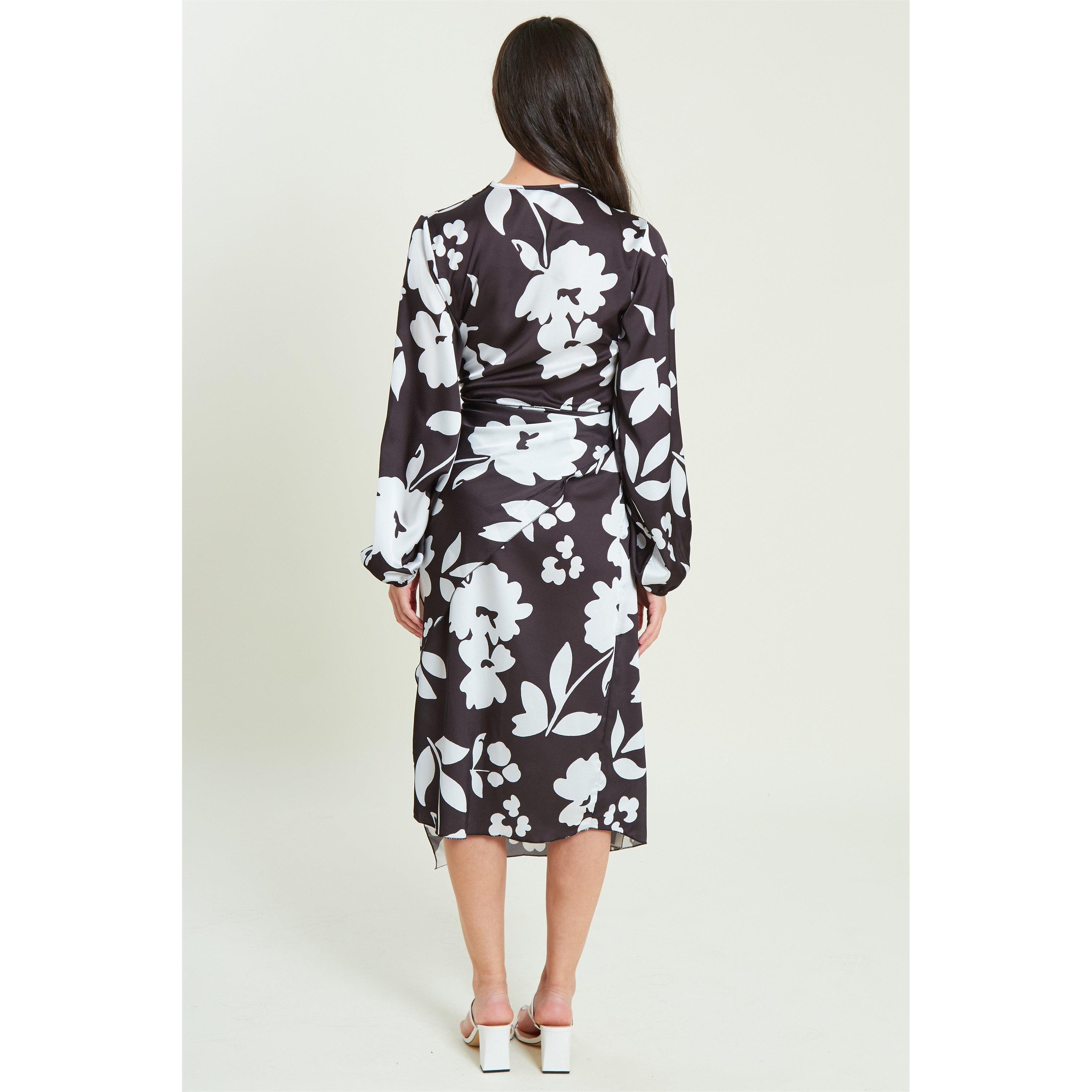 Be You Long Long Sleeve Satin Tie Wrap Midi Dress