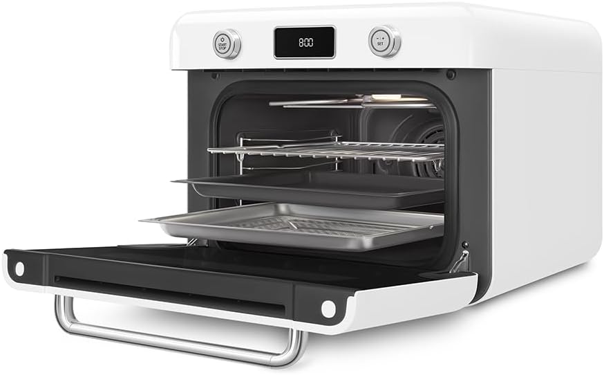 Smeg, COF01WHEU, Dampf-Kombibackofen, 10 Kochfunktionen, 33 automatische Rezepte, abnehmbarer Tank, Dampfgaren, Entkalkungsfunktion, 1800 W Leistung Weiß