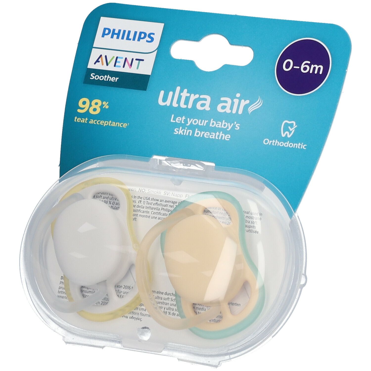 PHILIPS Avent Ultra Air Schnuller 0-6 Monate, beige/ grau
