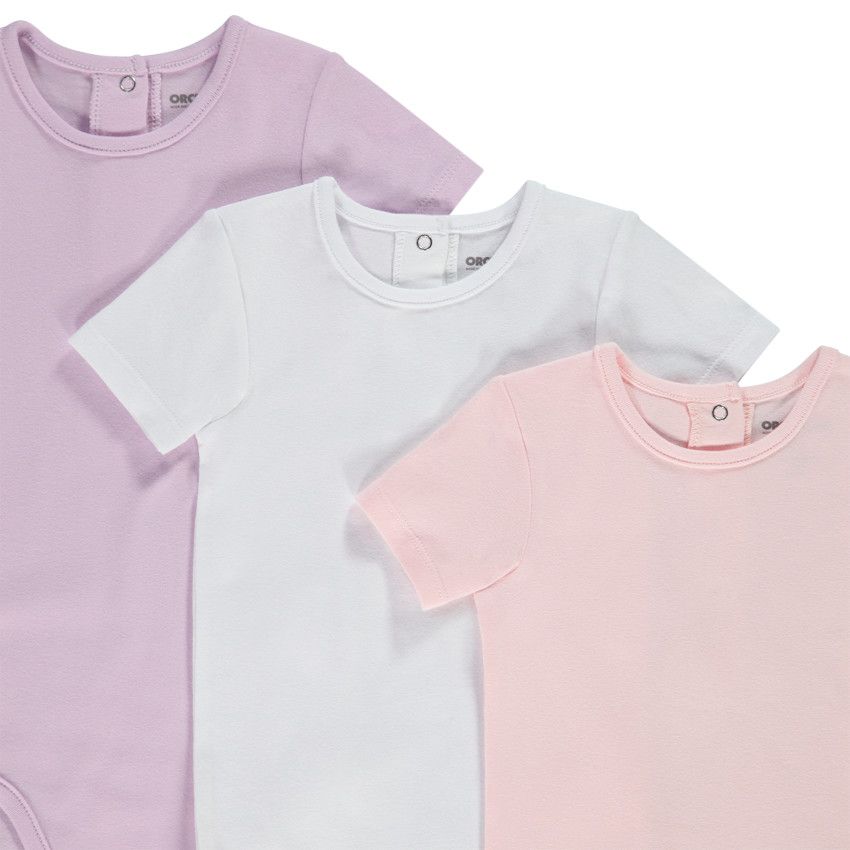 Lot de 3 bodies manches courtes unis pour bébé fille - Rose