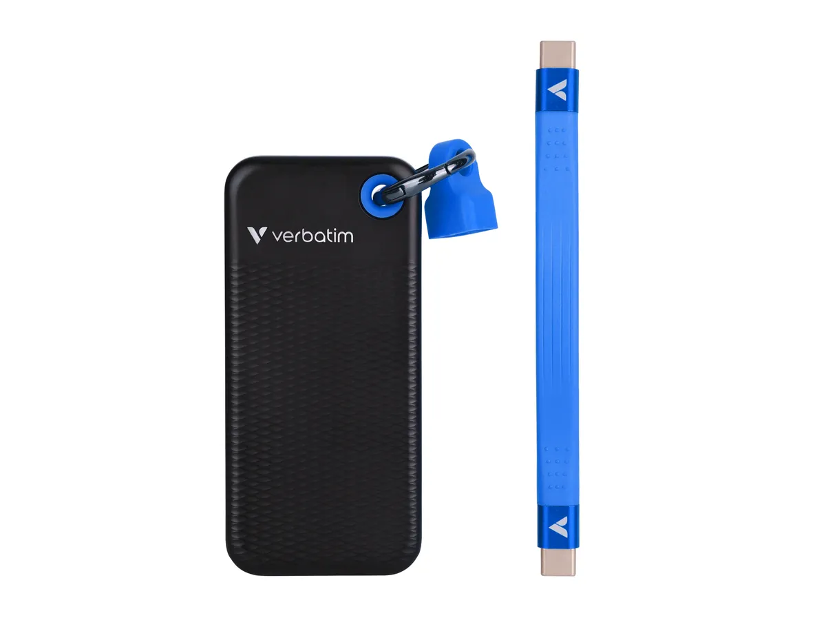 (2TB) Pocket SSD Externe SDD Festplatte USB C 3.2   Schlüsselanhänger mit Kabelbefestigung 10 Gbit/s (32195) - Schwarz / Blau