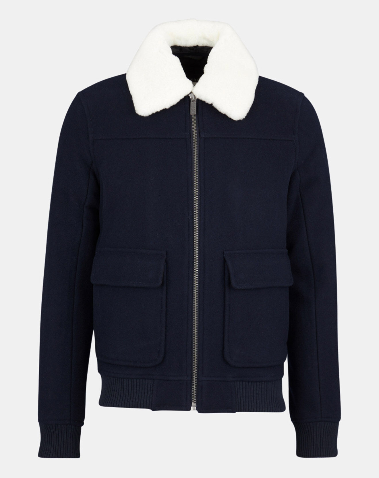Galeries Lafayette Blouson zippé en Laine mélangée Pilot bleu marine