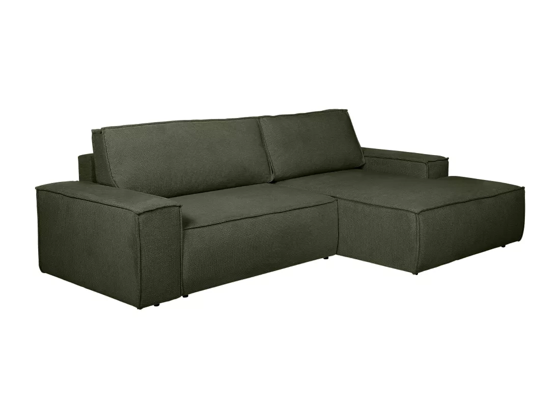 Canapé d'angle droit convertible en tissu texturé vert AMELIA