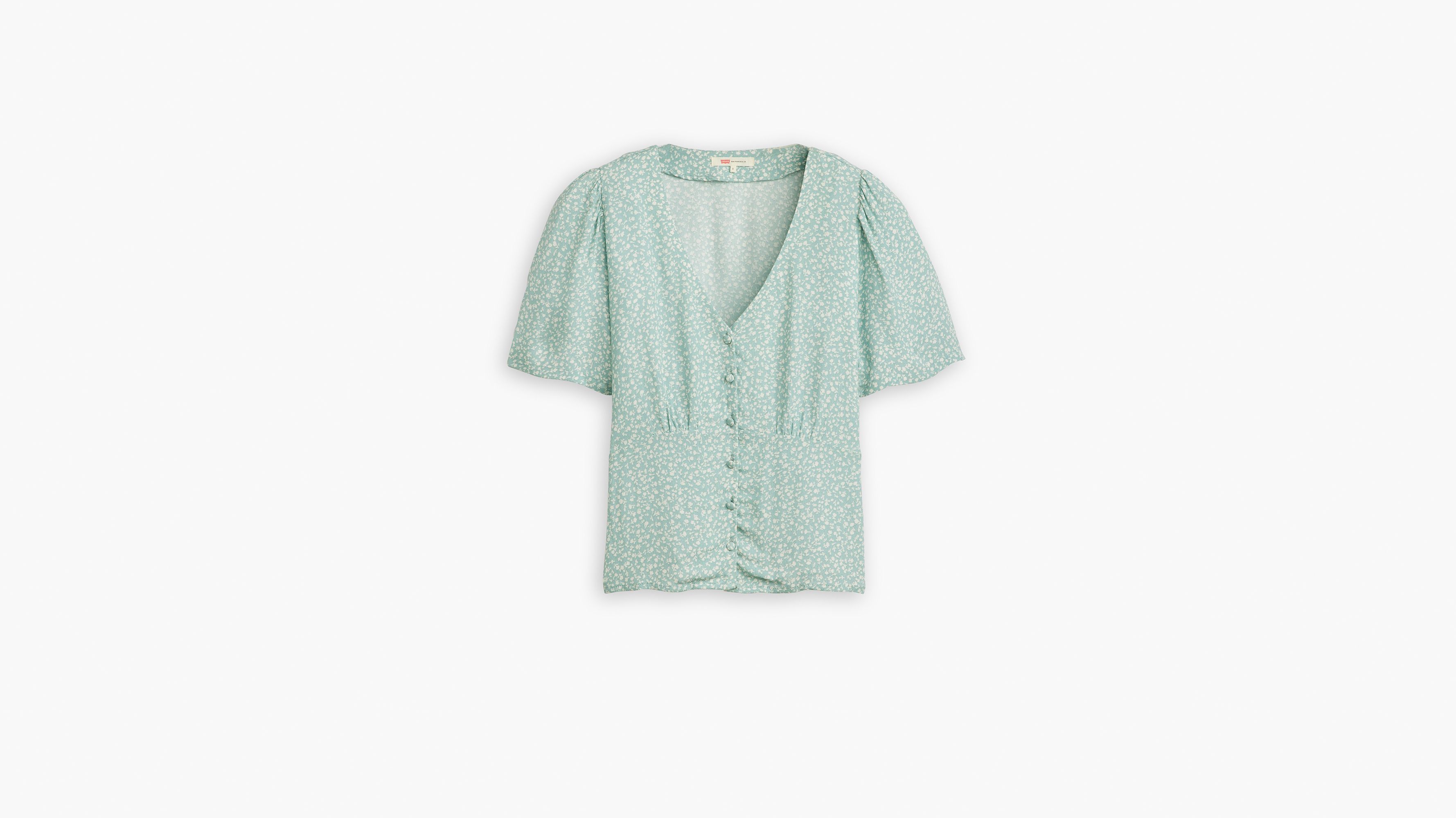 Dolores Short Sleeve Blouse - Alarcon Floral Blue Surf - Green