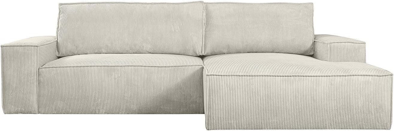 Vente-unique-Ecksofa mit Schlaffunktion - Ecke Rechts - Cord - Beige - Amelia