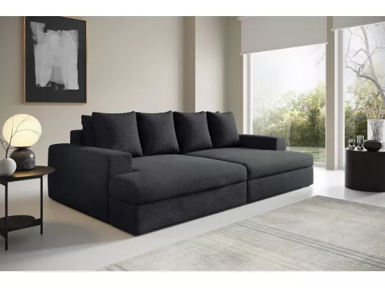 Canapé droit 4 places confort assise profonde en velours côtelé CALDO noir
