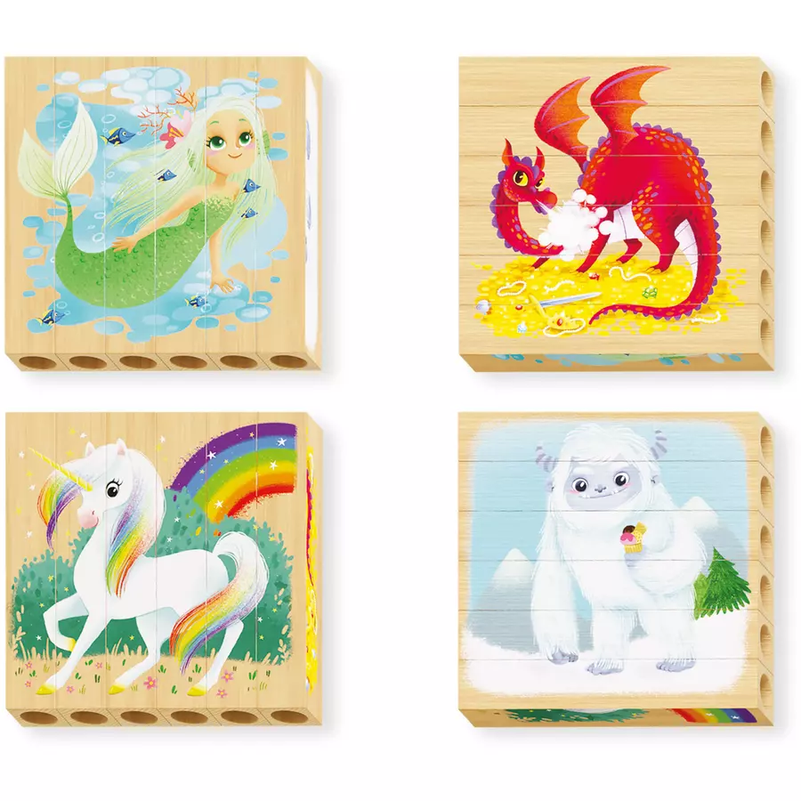 Quercetti Vier Holzpuzzles: Fantastische Tiere