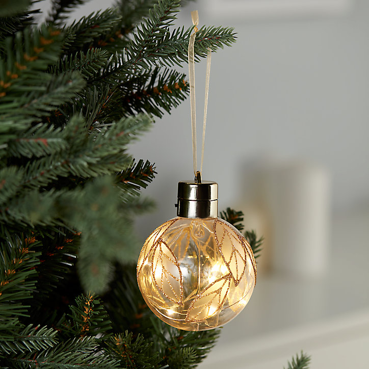 Boule de noël transparente avec feuille lumineuse diamètre 8cm