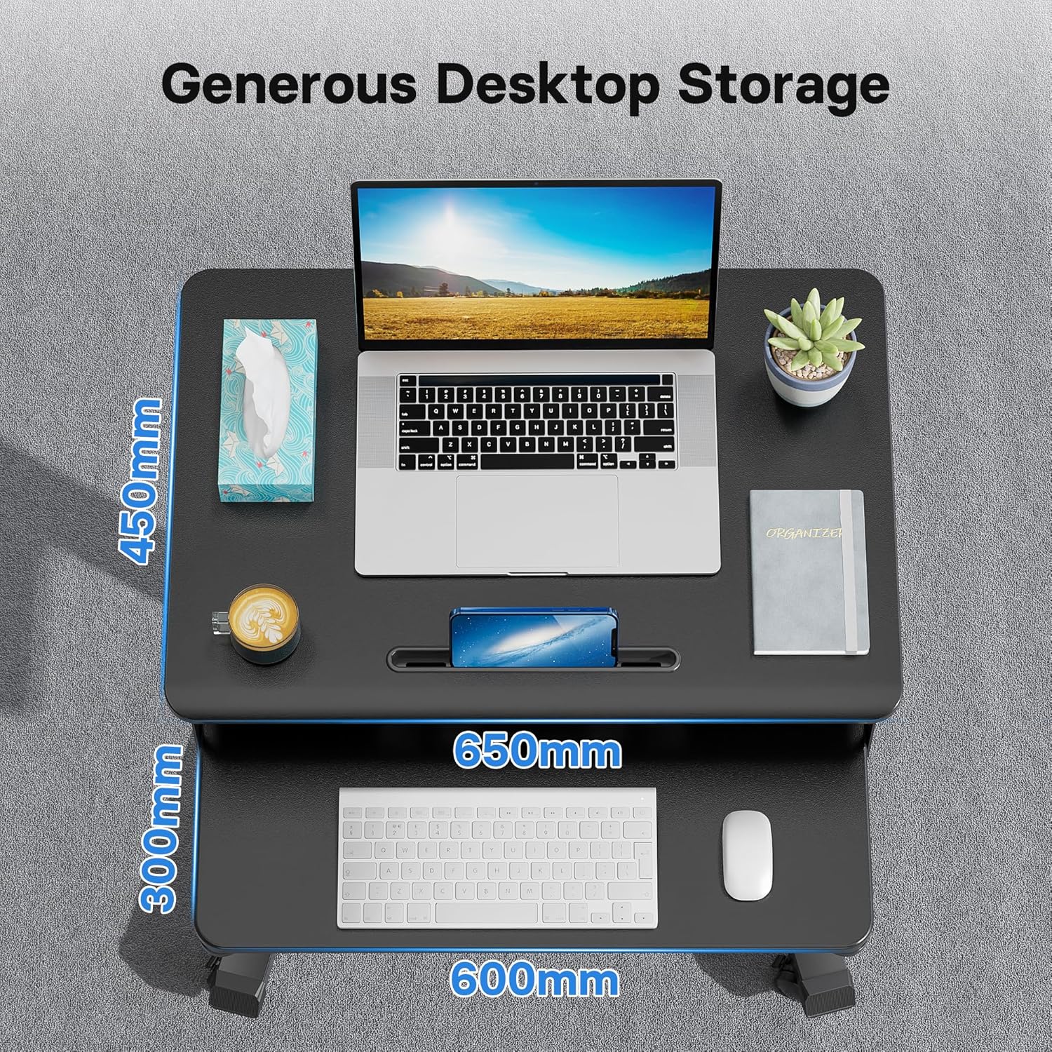 BONTEC Mobiler Schreibtisch mit 4 Rollen, Stehpult Höhenverstellbar 65×45cm Mobile Workstation, Laptoptisch mit Tastaturablage, Stehtisch für Wohnzimmer, Schlafzimmer