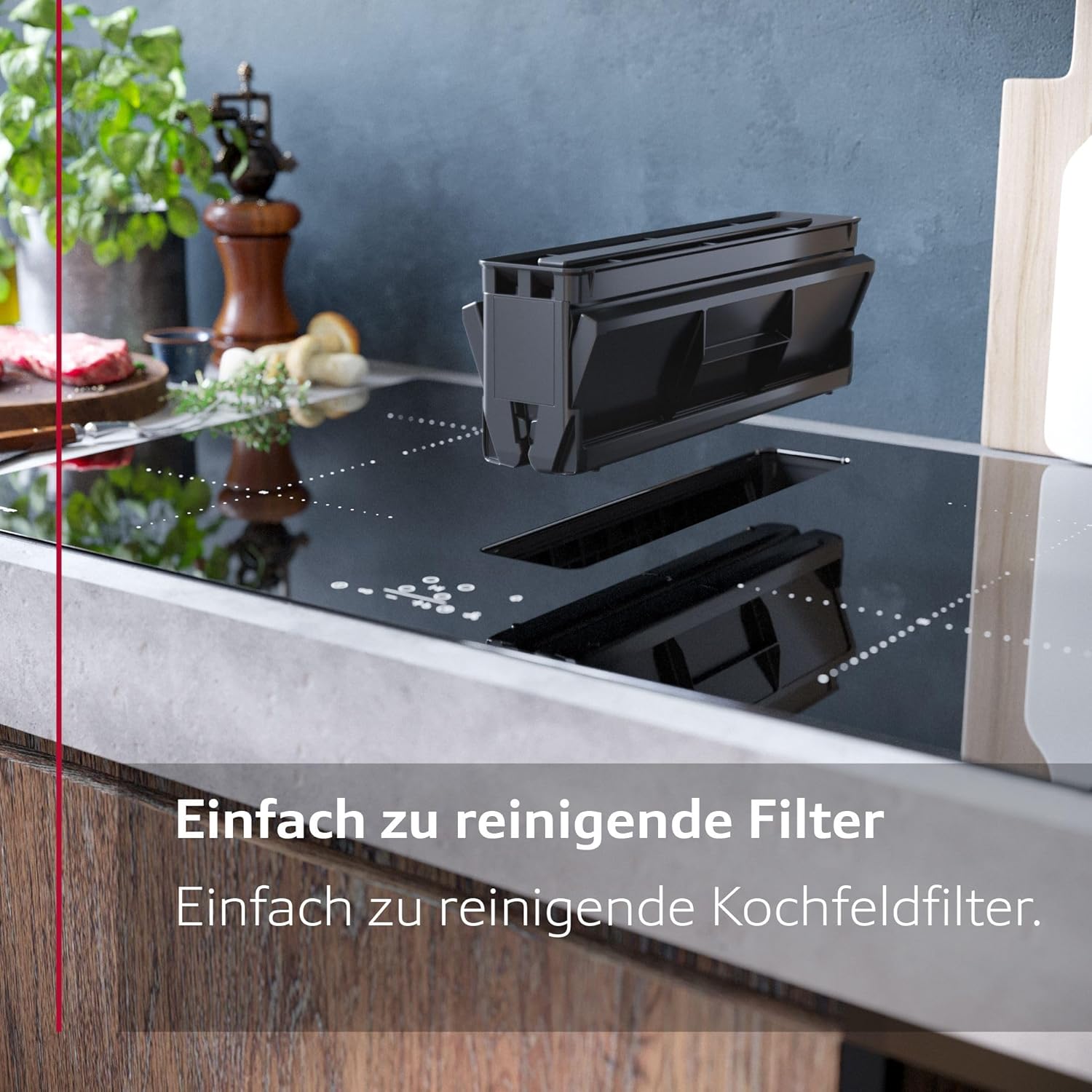 NEFF V58NBS1L0 N 50 Induktionskochfeld mit integriertem Dunstabzug 80 cm, Extrem Leise, Rahmenlos aufliegend, Touch Control, Combi Induction, Leicht zu reinigende Fettfilter, Powerstufe