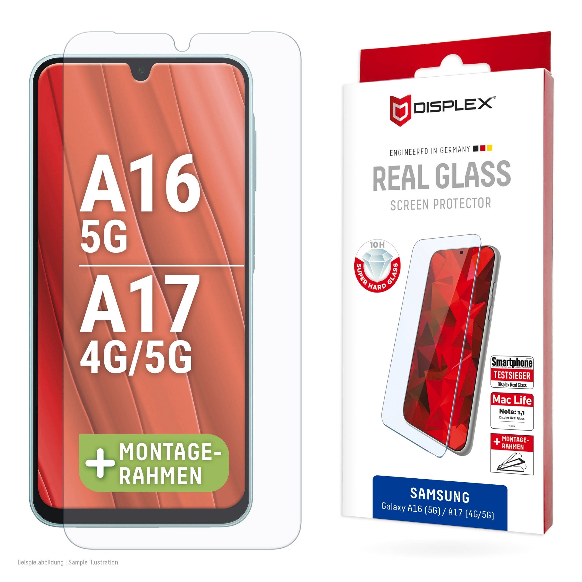 Displex Displayschutzglas »Real Glass Screen Protector« für Samsung Galaxy A16 5G;Samsung Galaxy A17 Displayschutzfolie, Schutzfolie, Bildschirmschutz, kratz- & stossfest