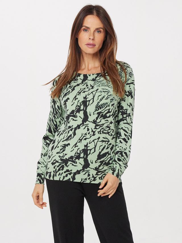 Pullover bedruckt mit Perlenverzierung
