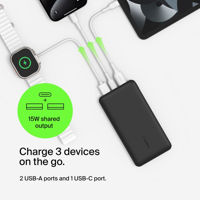 (20000mAh) Boost Charge Dual USB / USB C Powerbank Ladegerät inkl. Ladekabel (BPB012btBK) - Schwarz