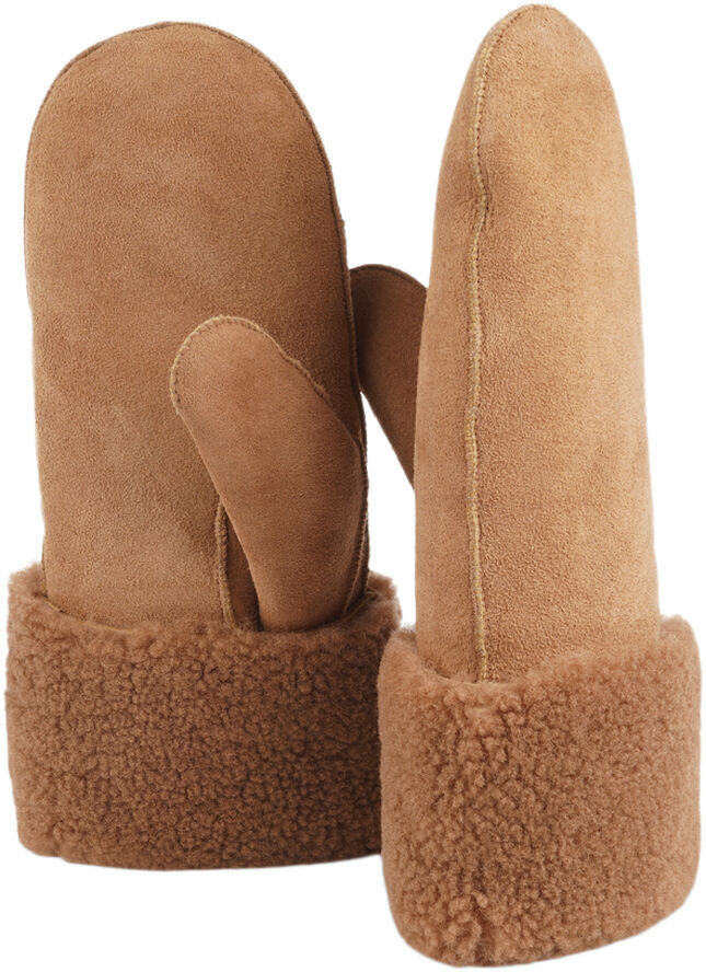 Lovelies BELUKTA - MITTENS - SHEEP SUEDE WITH CURLY SHEARLING AROUND Amber brown