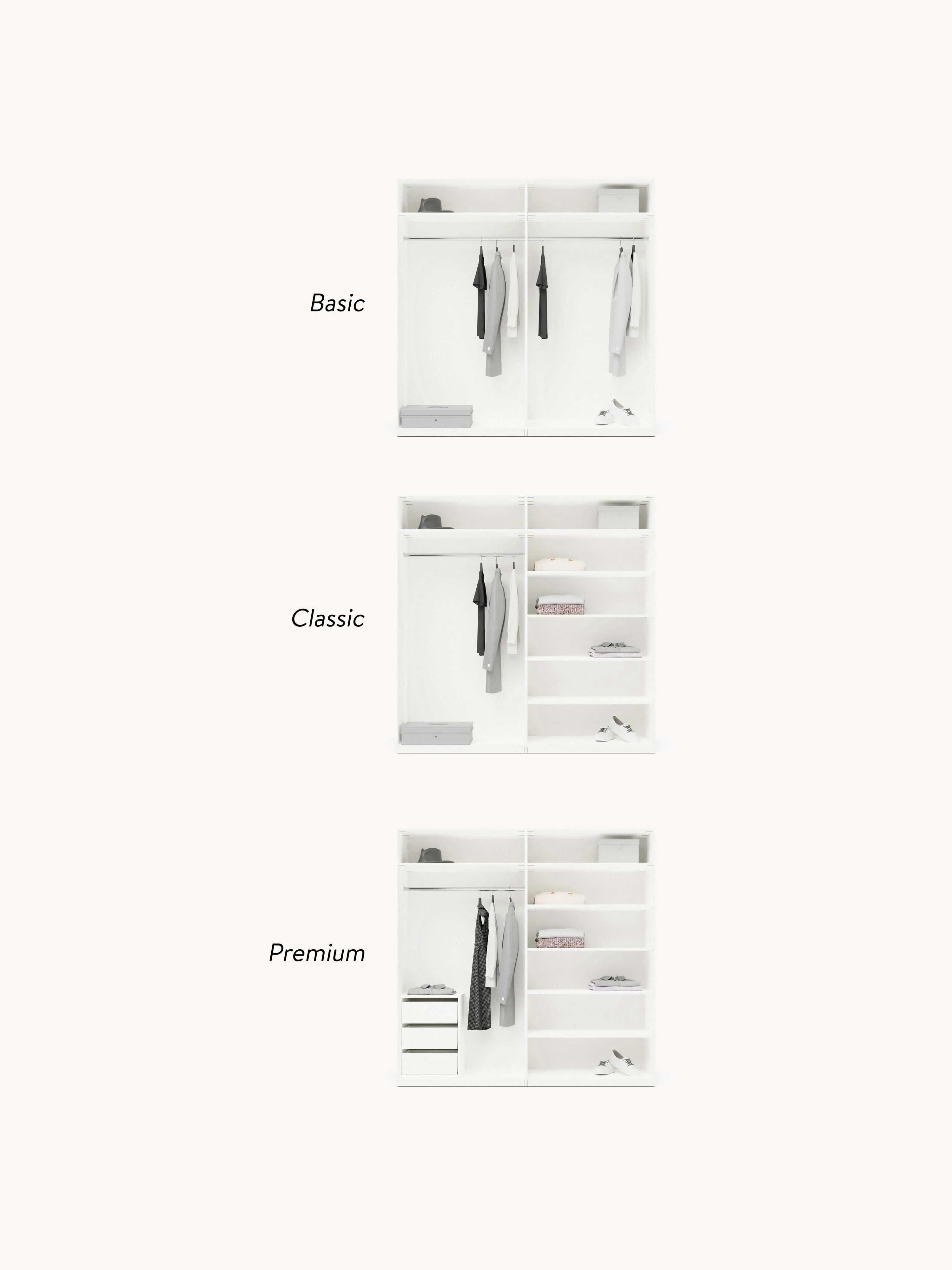 Modulaire draaideurkast Charlotte, 200 cm breed, diverse varianten