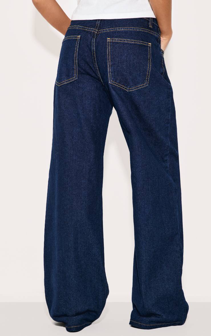 Bleu Indigo Jean Boyfriend Taille Basse À Jambe Large