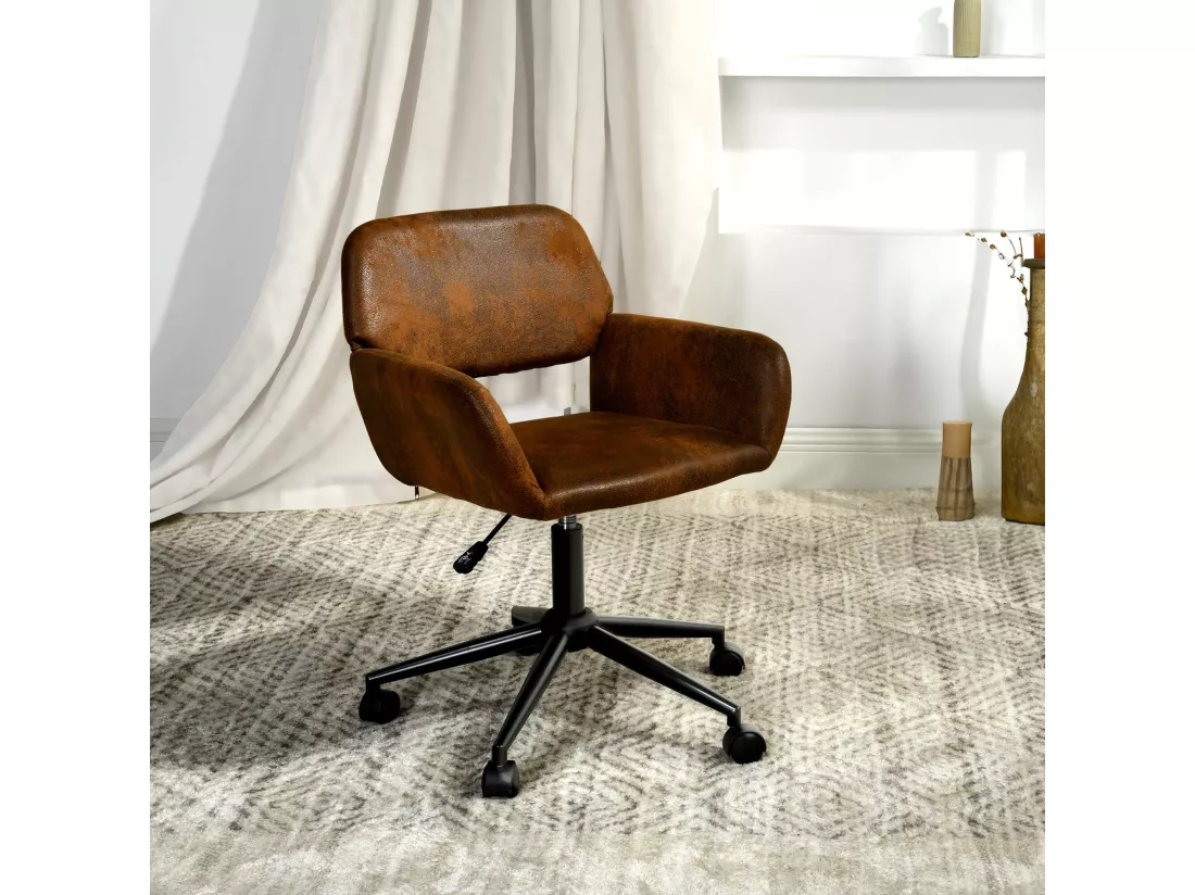 URBAN MEUBLE Fauteuil rétro - réglable en hauteur - pivotant à 360° - à roulettes - amovible - marron