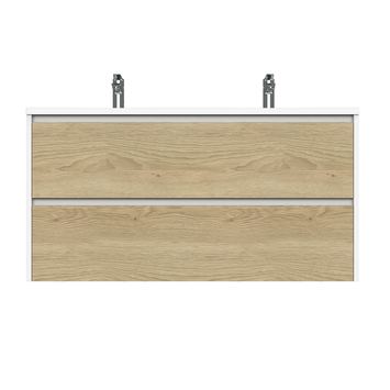 Tiger Reverse Meubelset 120 cm met 2 lades Naturel eik / Mat wit inclusief Quadro wastafel dubbel Hoogglans wit