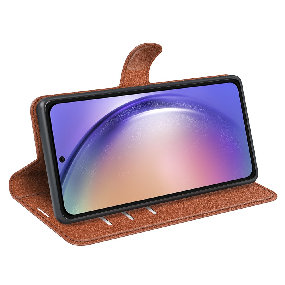 Samsung Galaxy A55 Leder Tasche Flip Cover Litchi Look - Braun
