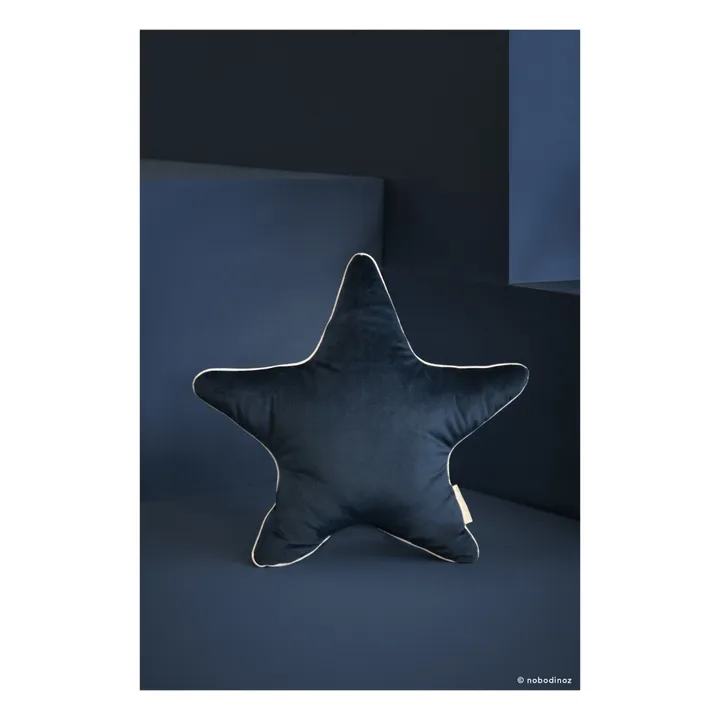 Nobodinoz Coussin Aristote en velours | Bleu nuit