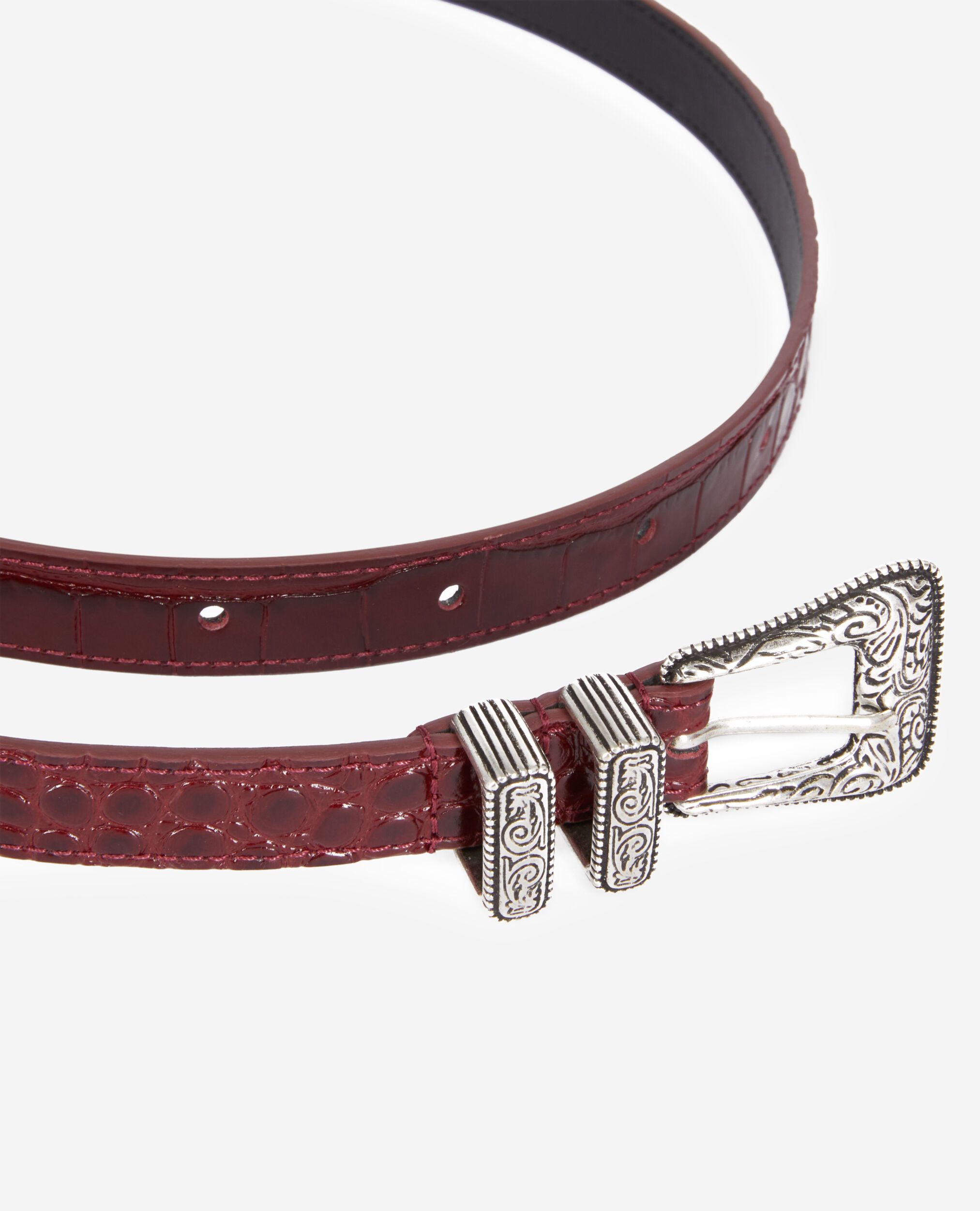 Ceinture en cuir bordeaux effet crocodile avec boucle Western