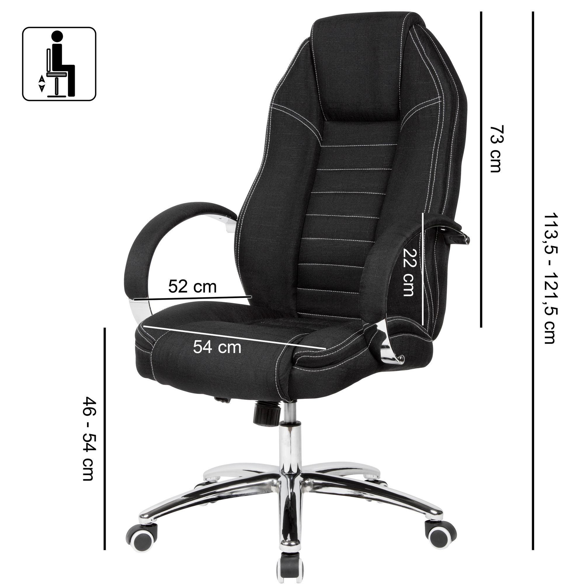FineBuy Drehstuhl Stoff Schwarz Chefsessel Schreibtischstuhl Jeansoptik 120kg