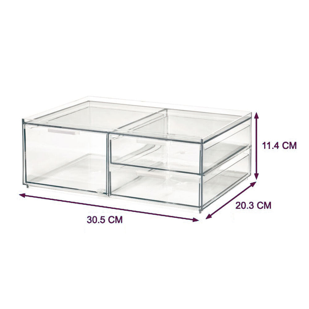 Make-up Organizer, 3 Lades, Breed, 30.5 x 20.3 x 11.4 cm, Transparant