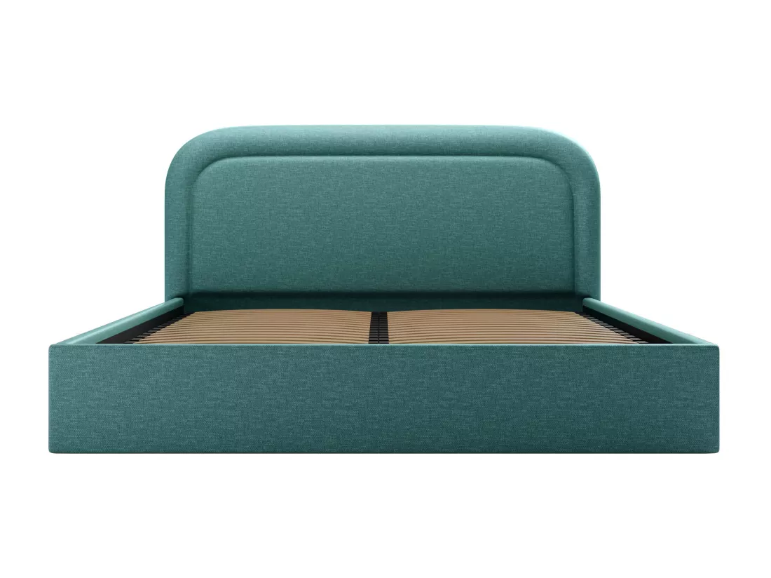 Lit coffre 140 x 190 cm - Tissu chiné - Bleu canard + Matelas - FIREZA