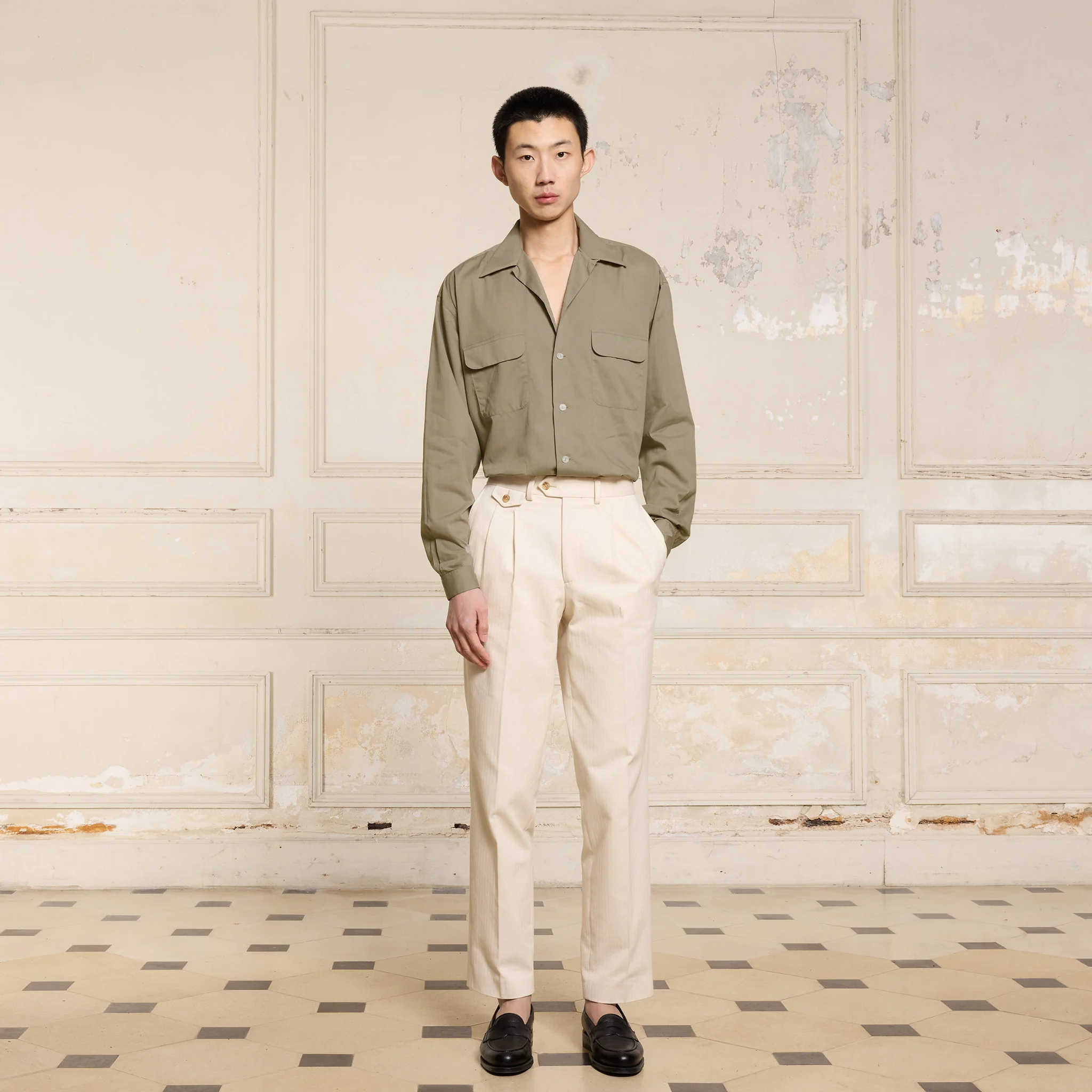 Taupe cotton muslin shirt