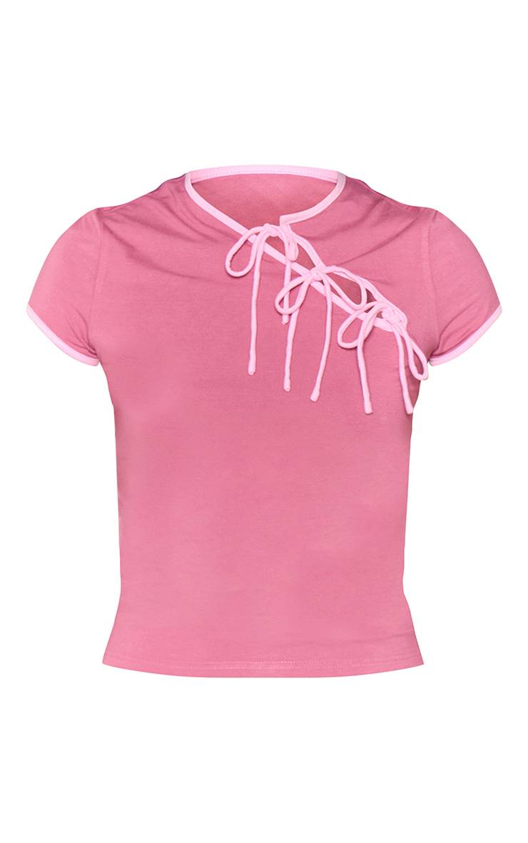 Rose T-shirt En Jersey À Manches Courtes Avec Détail De Liens À Nouer