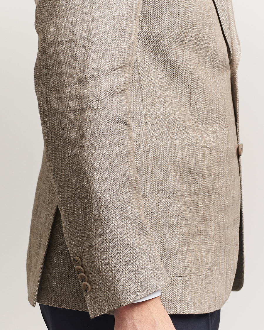 Morris Heritage Linen Herringbone Blazer Beige