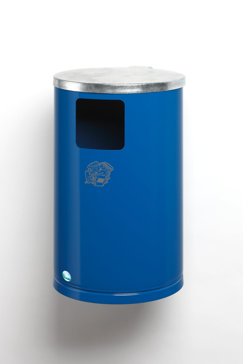 PROREGAL Afvalverzamelaar voor wand- of buismontage, 30 liter, HxBxD 62 x 30 x 30 cm, gegalvaniseerd staal, blauw