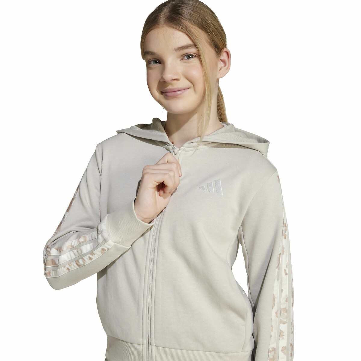 ADIDAS ROUPAS ESPORTIVAS<br>Moletom de corte reto com zíper e detalhes em estampa de leopardo