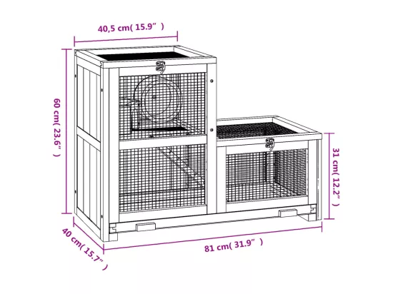 Cage à hamster 81x40x60 cm bois massif de sapin