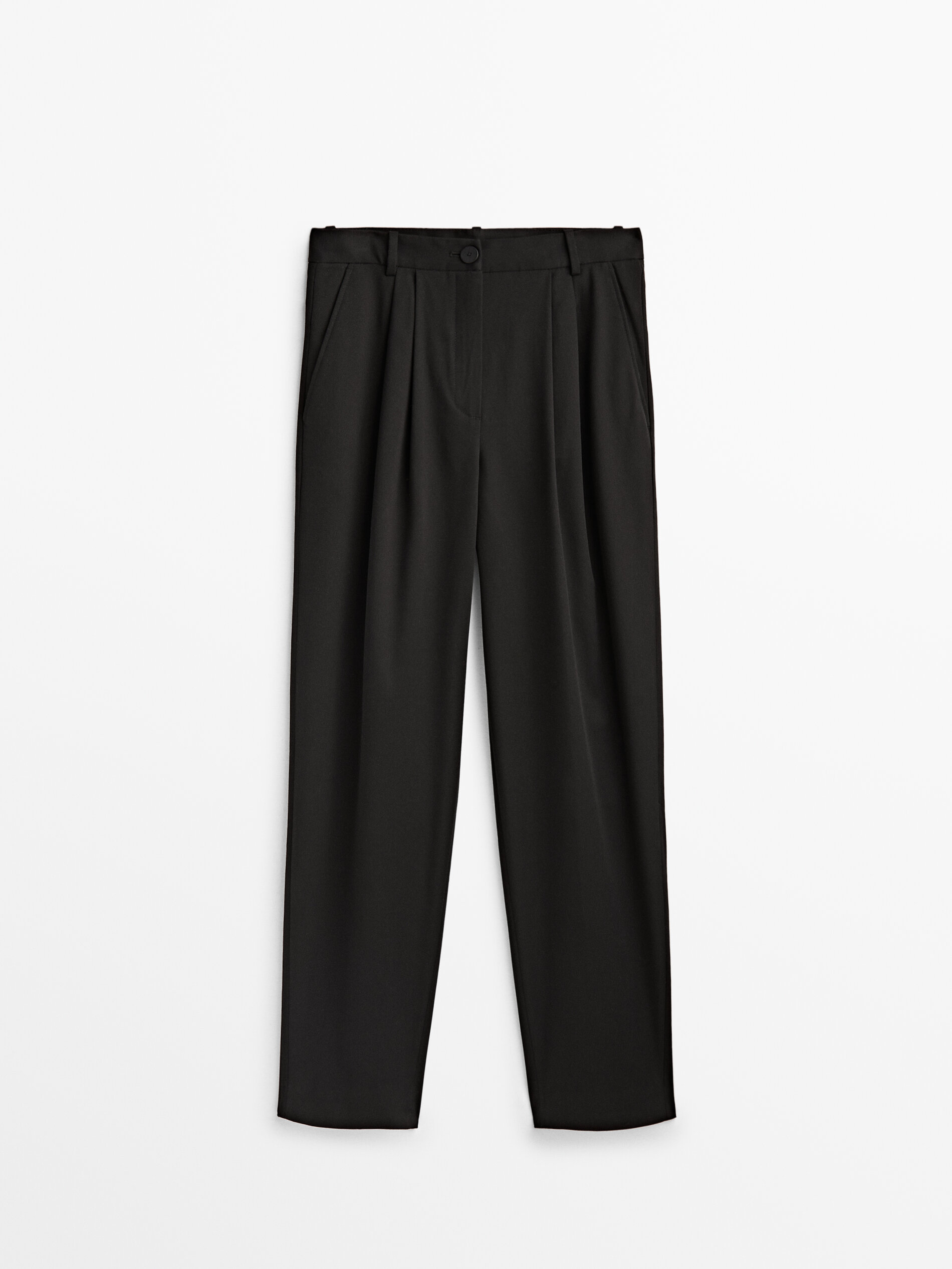 Calça plissada em mistura de algodão - PRETA