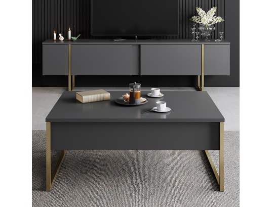 CONCEPT1 - Meuble TV Luxe - Anthracite, Or 180 x 30 x 50