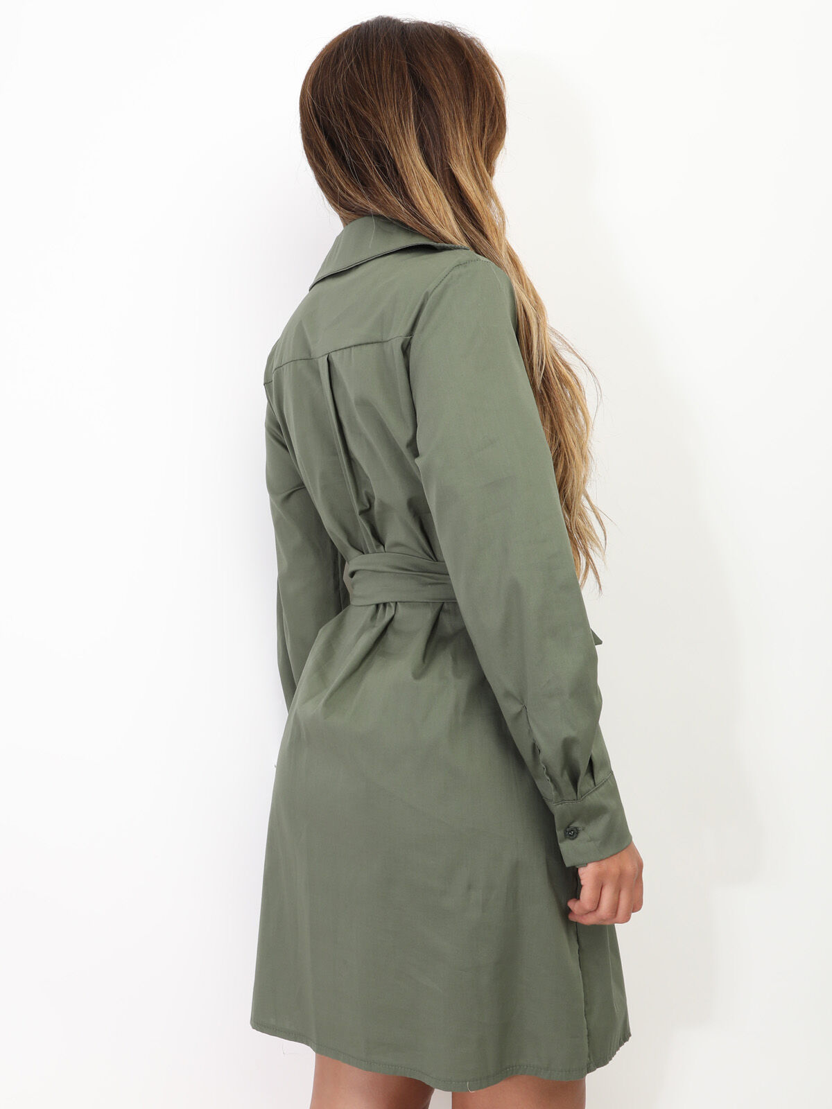 Robe chemisier à nouer- Kaki