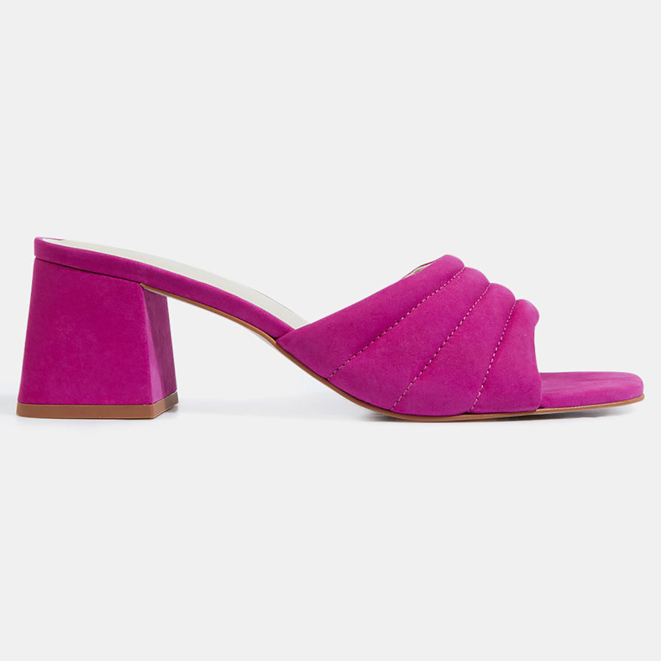 Galeries Lafayette Mules à talon en Cuir matelassées fuchsia - Talon 6 cm