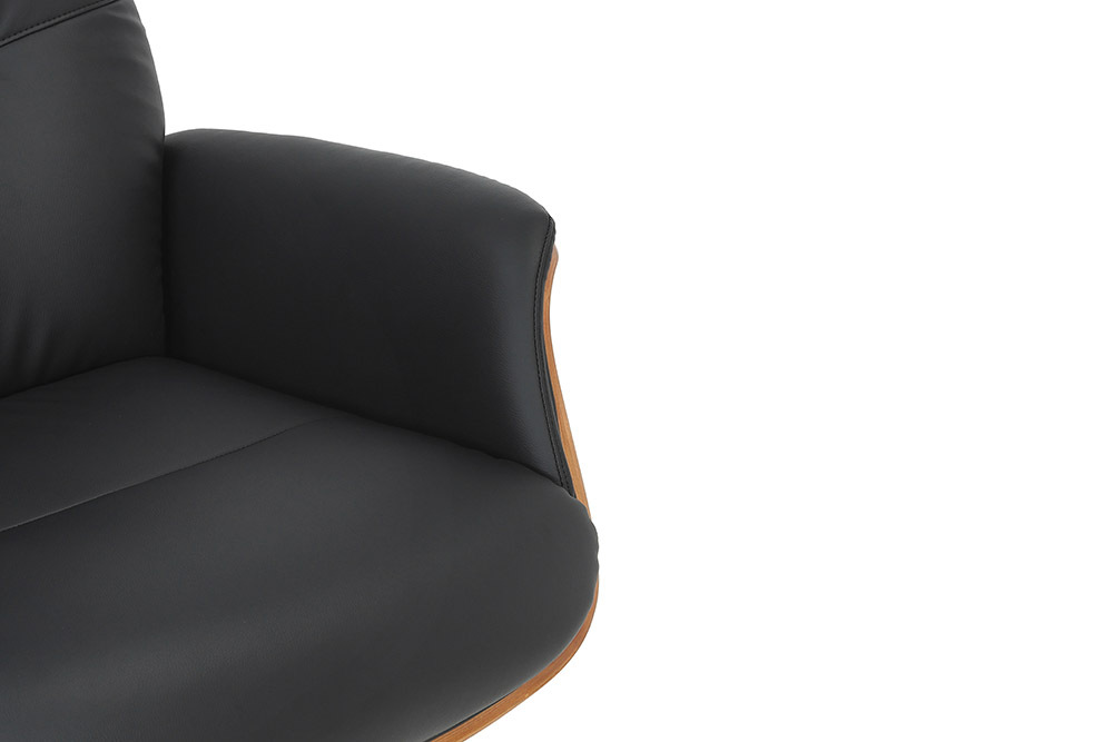Drehbarer Sessel VOGUE COMFORT schwarz Kunstleder braun Walnuss-Design mit Armlehne