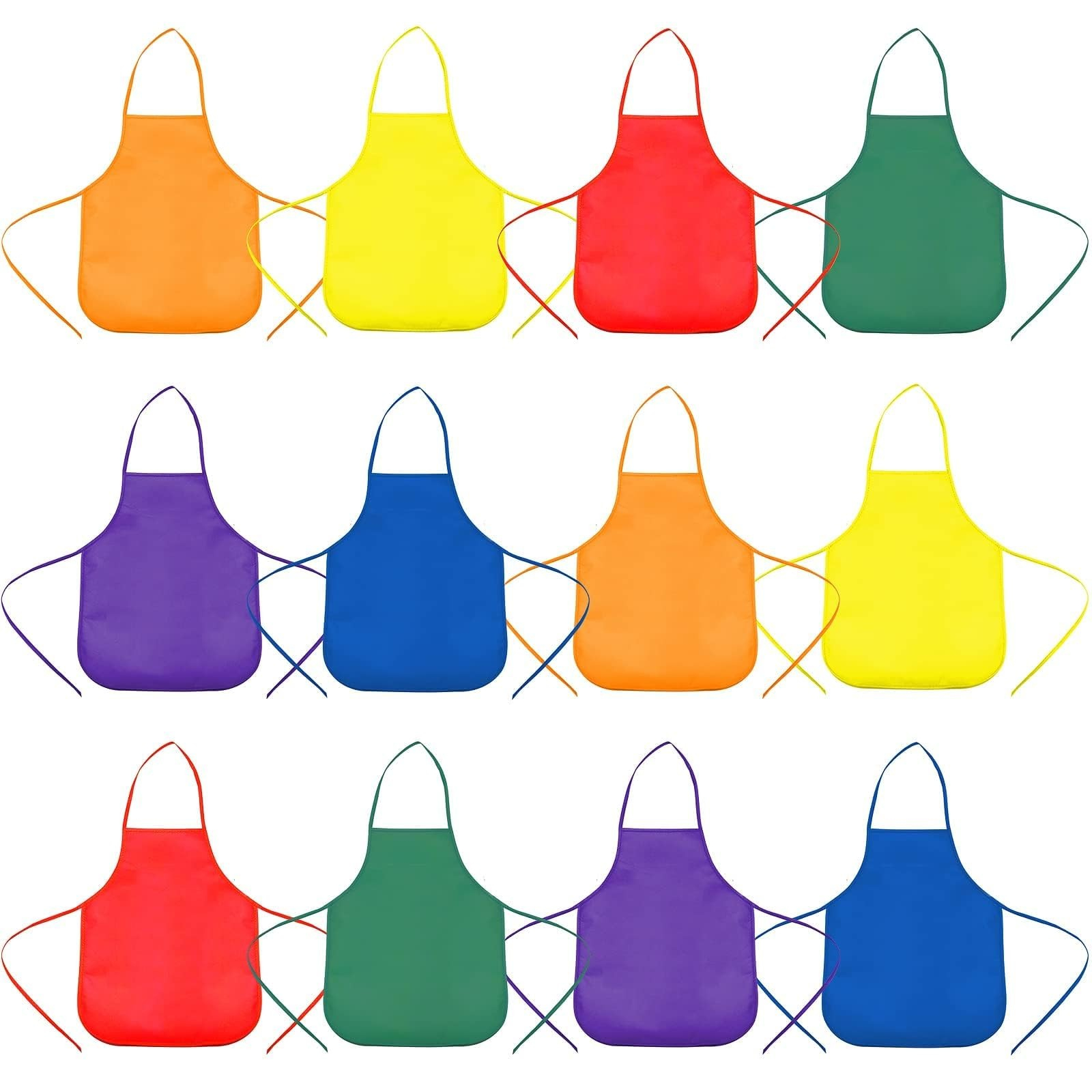 (12er Set) Kinder Mal Schürze Bastel Malkittel Kochschürze zum Binden - Assortiert