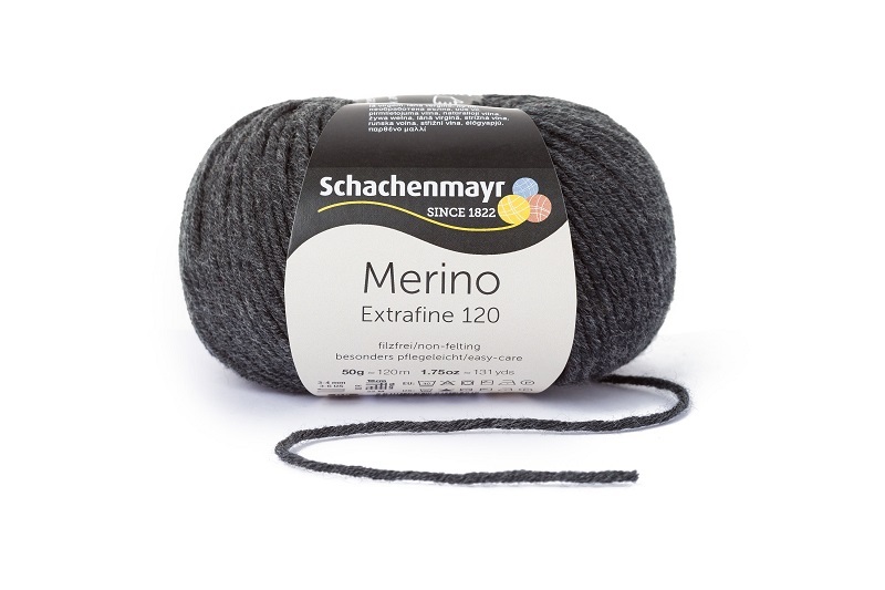 Handstrickgarn MERINO EXTRAFINE 120 - anthrazit-meliert - 50g