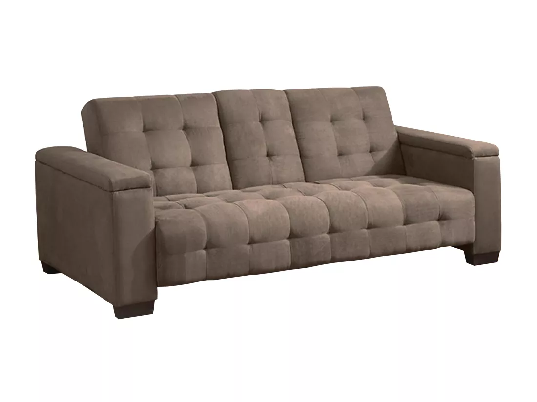 Canapé 3 places clic-clac en microfibre DEVONSHIRE avec tablette centrale rabattable - Marron