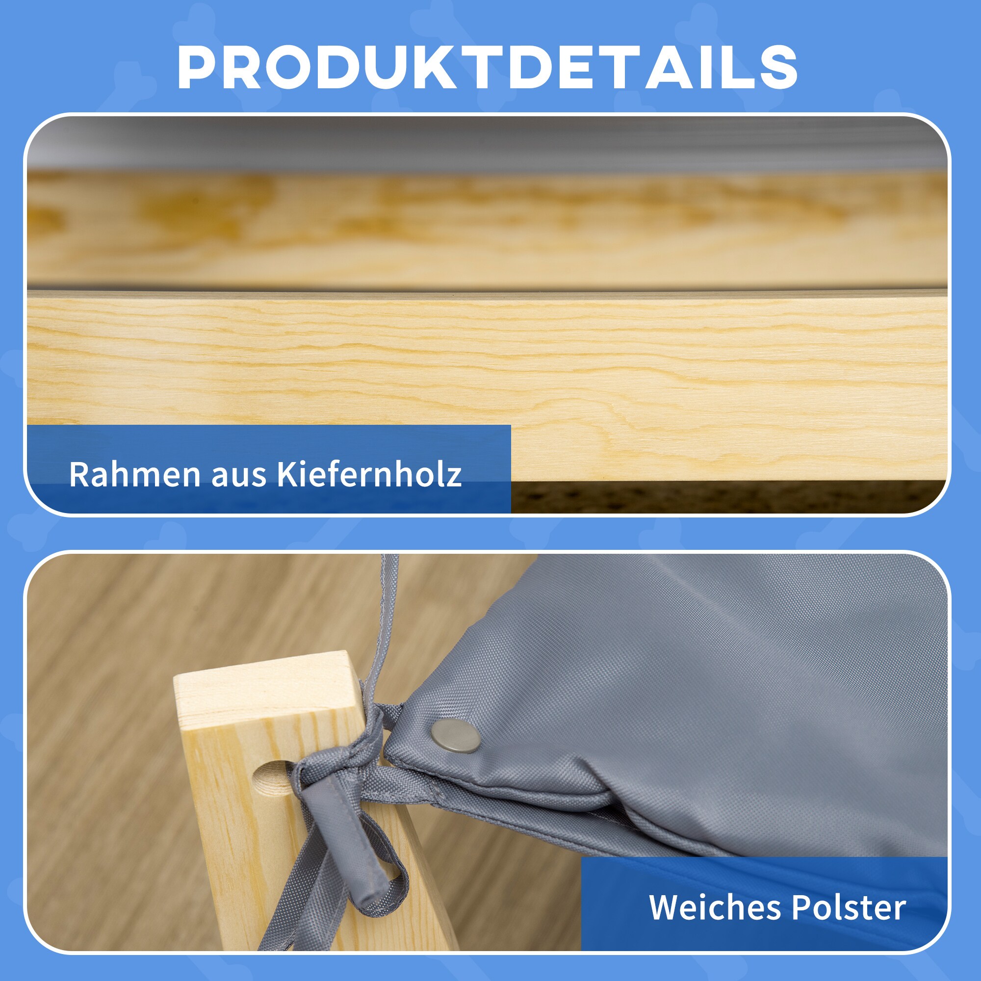 PawHut Haustierbett mit Kissen grau, natur 72L x 40B x 25H cm