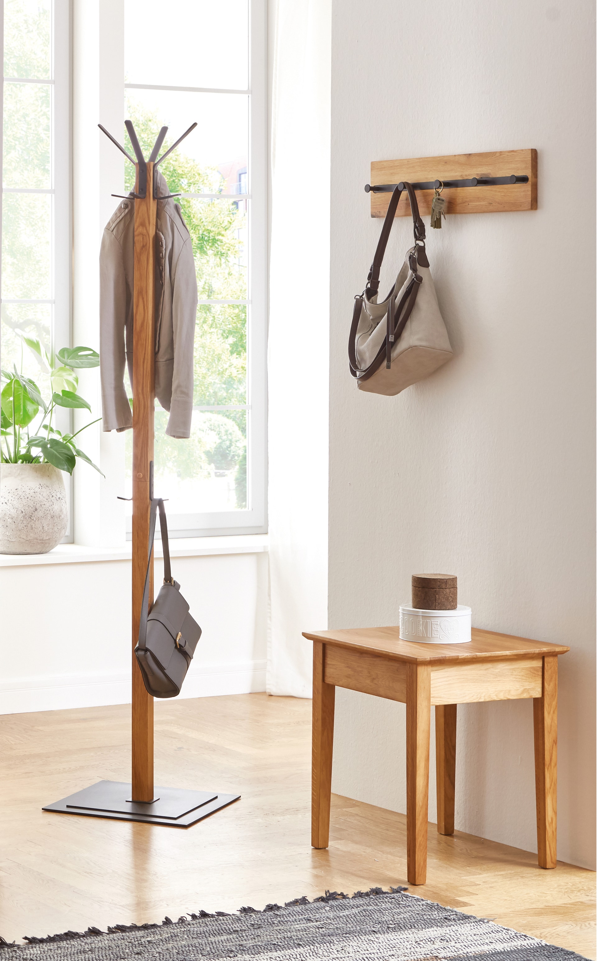 Garderobenständer ohne Schirmhalterung 40 x 180 cm Eiche massiv/schwarz