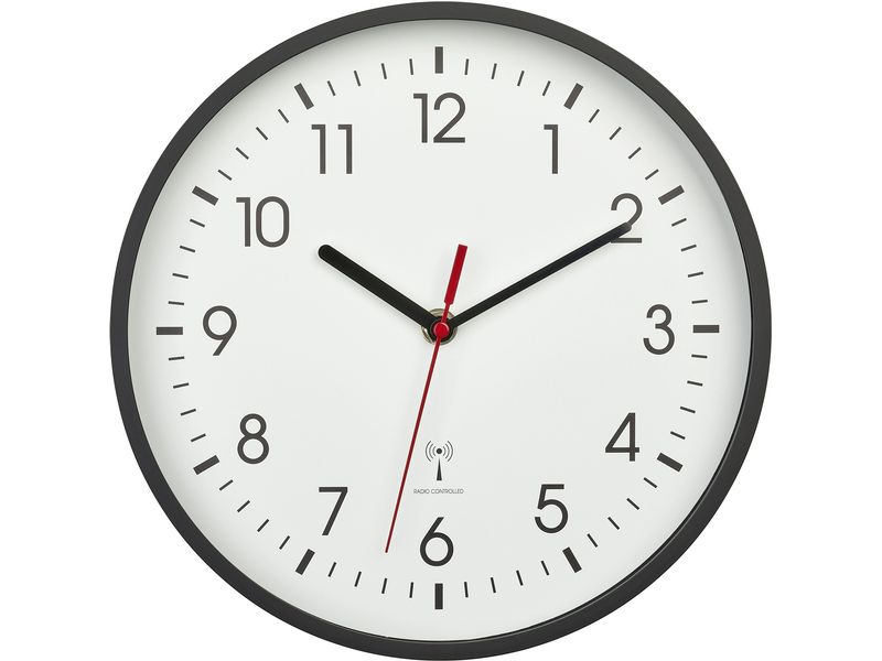 TFA Dostmann Funk-Wanduhr Schwarz Analoge Funkuhr