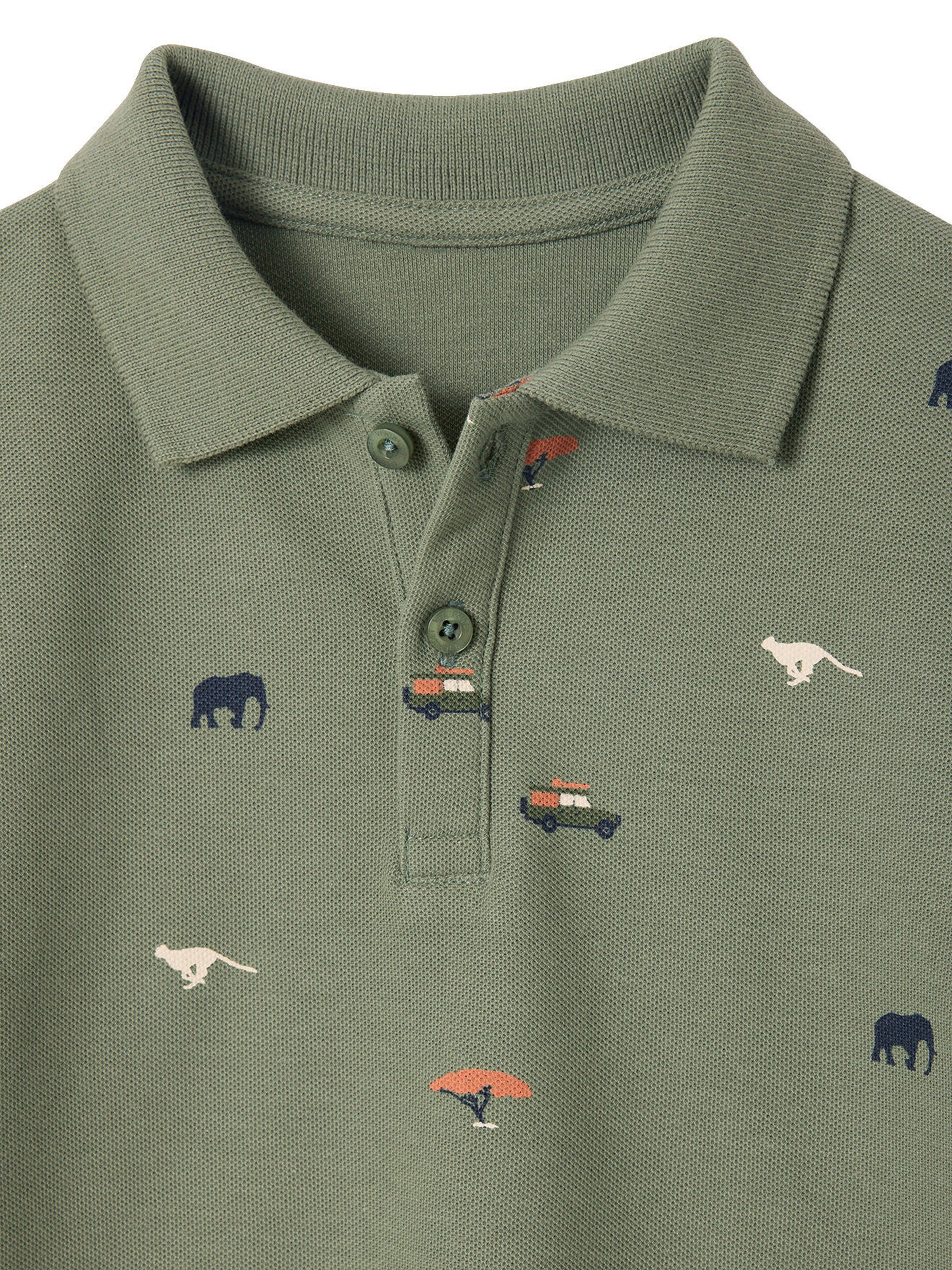 Vertbaudet Jungen Poloshirt mit Allover-Print khaki