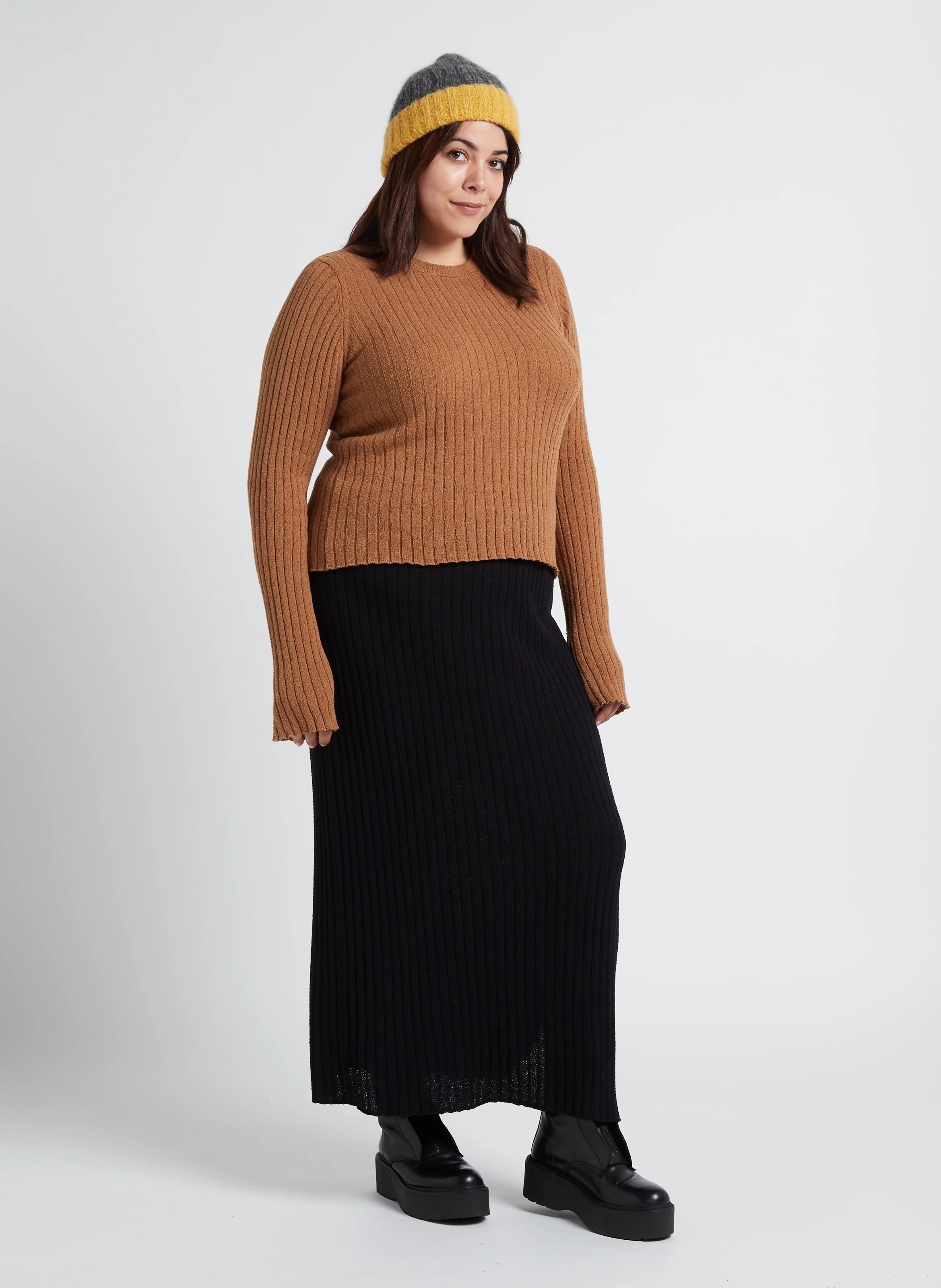Pull col rond en coton mélangé | Marron