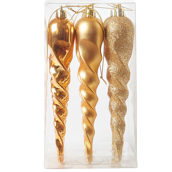 Assortiment 6 boules de noel stalactite doré