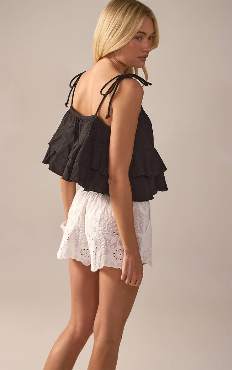 Noir Caraco En Coton Lin Avec Détail À Volants